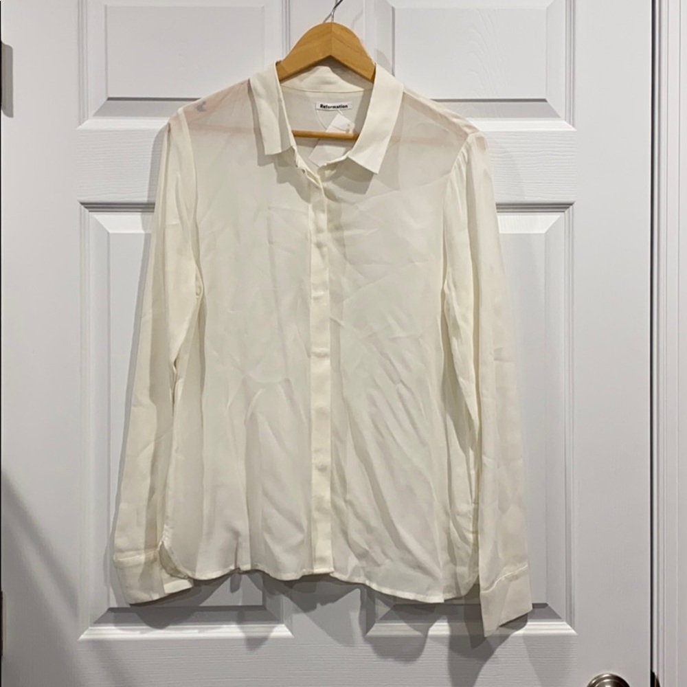 NEW • Reformation • Violet Button Down Blouse Lg - Picture 4 of 5